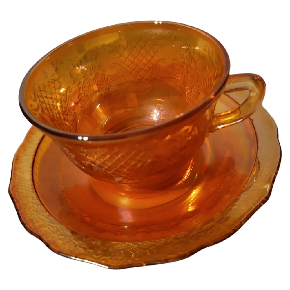Just Tea Cup! Federal Normandie Lattice & Daisy Sunburst Depression Glass 1934